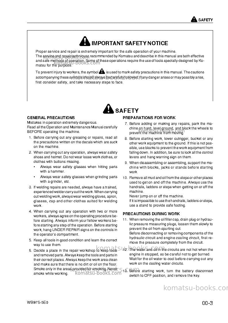 Komatsu wb97s-5ita-tier 3 Repair & maintenance cover Page 5