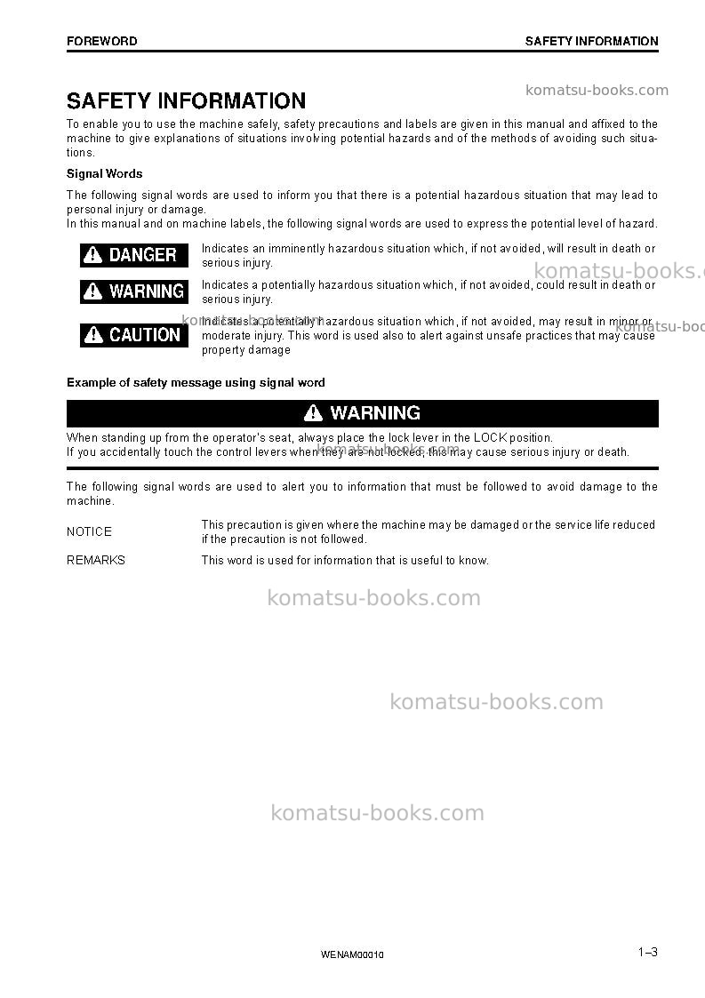 Komatsu pc138us-10ita Operation manual cover Page 5 Komatsu pc138us-10ita Operation manual cover Page 5