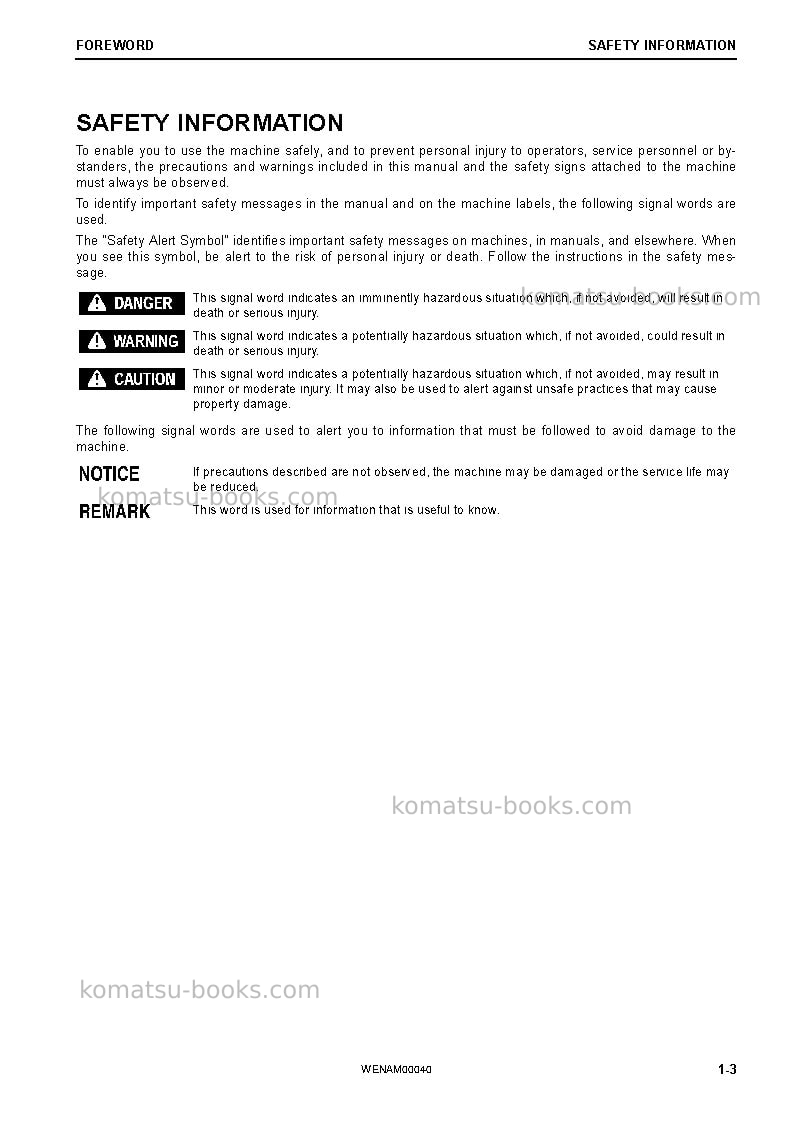 Komatsu pc88mr-10ita Operation manual cover Page 5 Komatsu pc88mr-10ita Operation manual cover Page 5