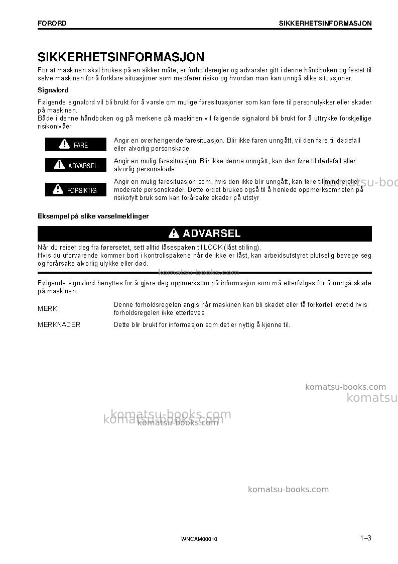 Komatsu pc138us-10ita Operation manual cover Page 5 Komatsu pc138us-10ita Operation manual cover Page 5