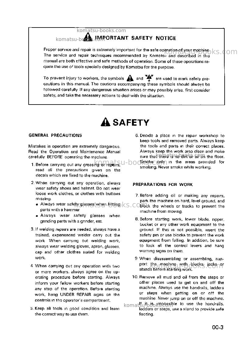 Komatsu pw170-5gbr-k Repair & maintenance cover Page 5