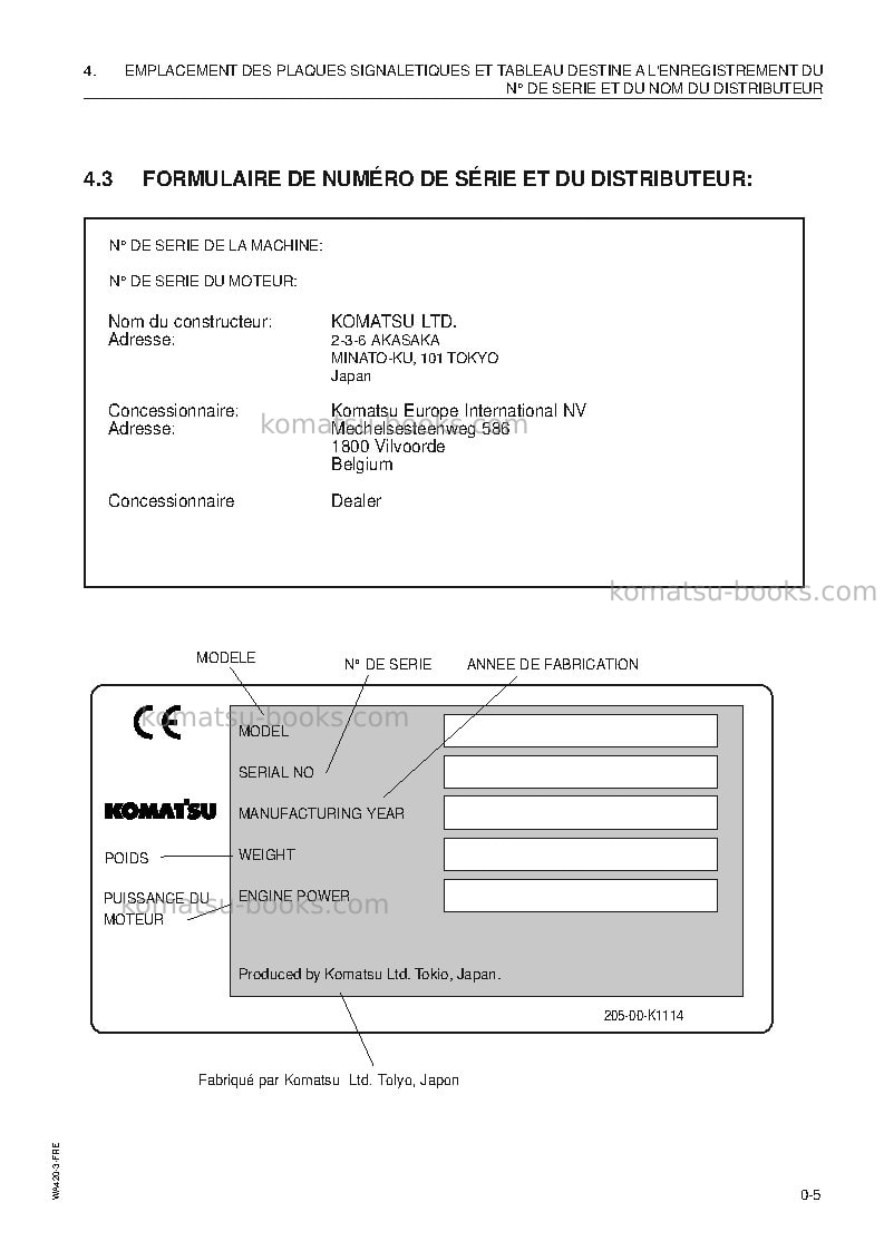 Komatsu wa420-3jpn Manuel d'utilisation couverture Page 5 Komatsu wa420-3jpn Manuel d'utilisation couverture Page 5