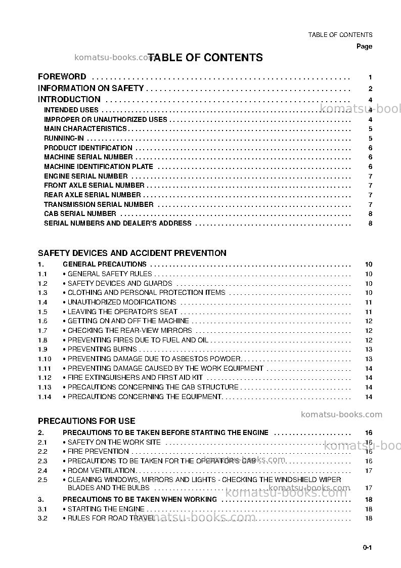 Komatsu wb93r-2ita Operation manual cover Page 5 Komatsu wb93r-2ita Operation manual cover Page 5