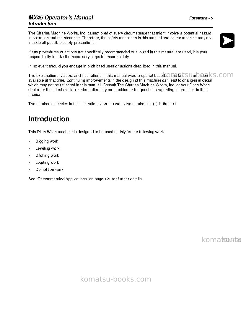 Komatsu mx45jpn Operation manual cover Page 6 Komatsu mx45jpn Operation manual cover Page 6