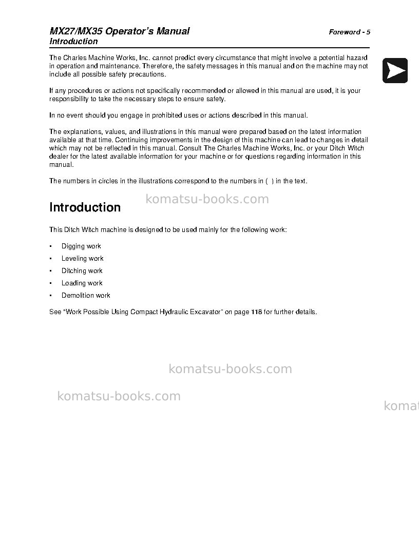 Komatsu mx35jpn Operation manual cover Page 6 Komatsu mx35jpn Operation manual cover Page 6