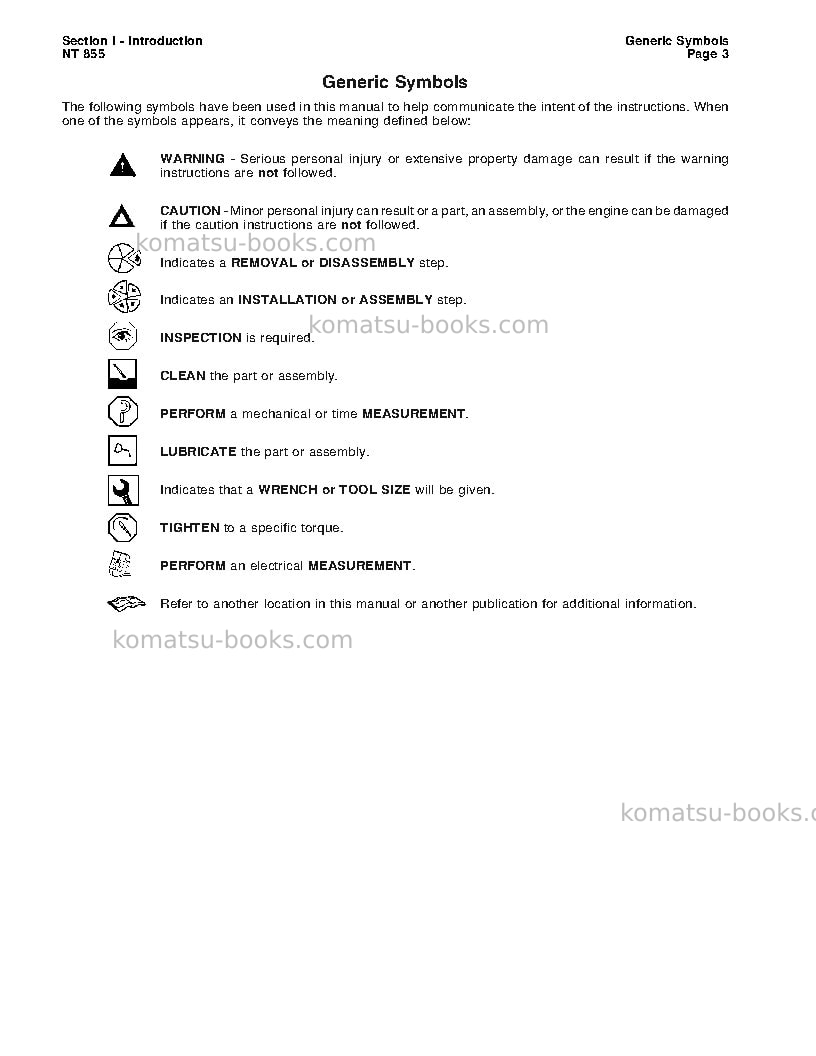 Komatsu nt-855cusa Repair & maintenance cover Page 6 Komatsu nt-855cusa Repair & maintenance cover Page 6