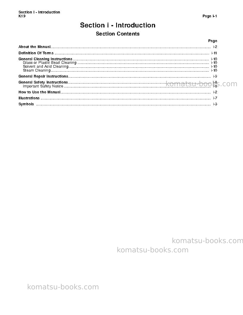 Komatsu k19usa Repair & maintenance cover Page 6 Komatsu k19usa Repair & maintenance cover Page 6