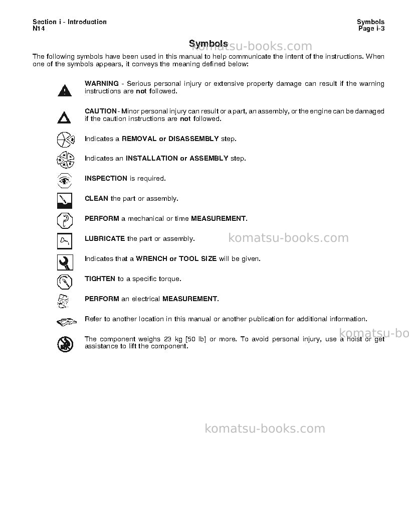 Komatsu nta-14usa Repair & maintenance cover Page 6 Komatsu nta-14usa Repair & maintenance cover Page 6