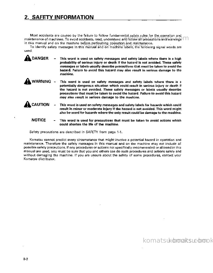 Komatsu wa800-2usa-l Operation manual cover Page 6 Komatsu wa800-2usa-l Operation manual cover Page 6