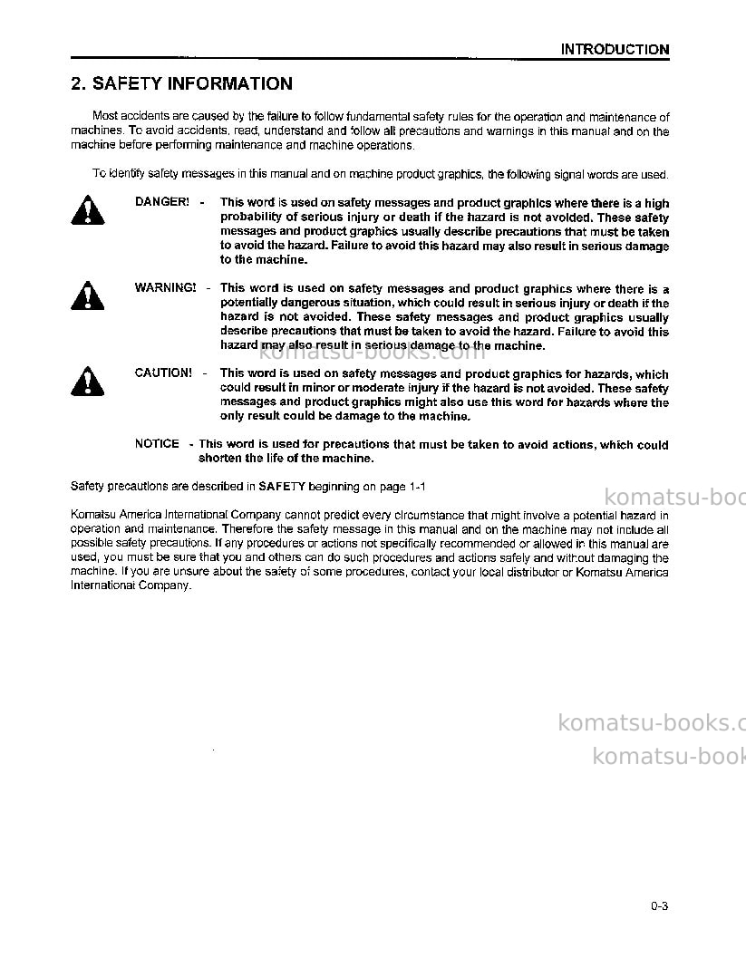 Komatsu wa500-3usa-l Operation manual cover Page 6 Komatsu wa500-3usa-l Operation manual cover Page 6