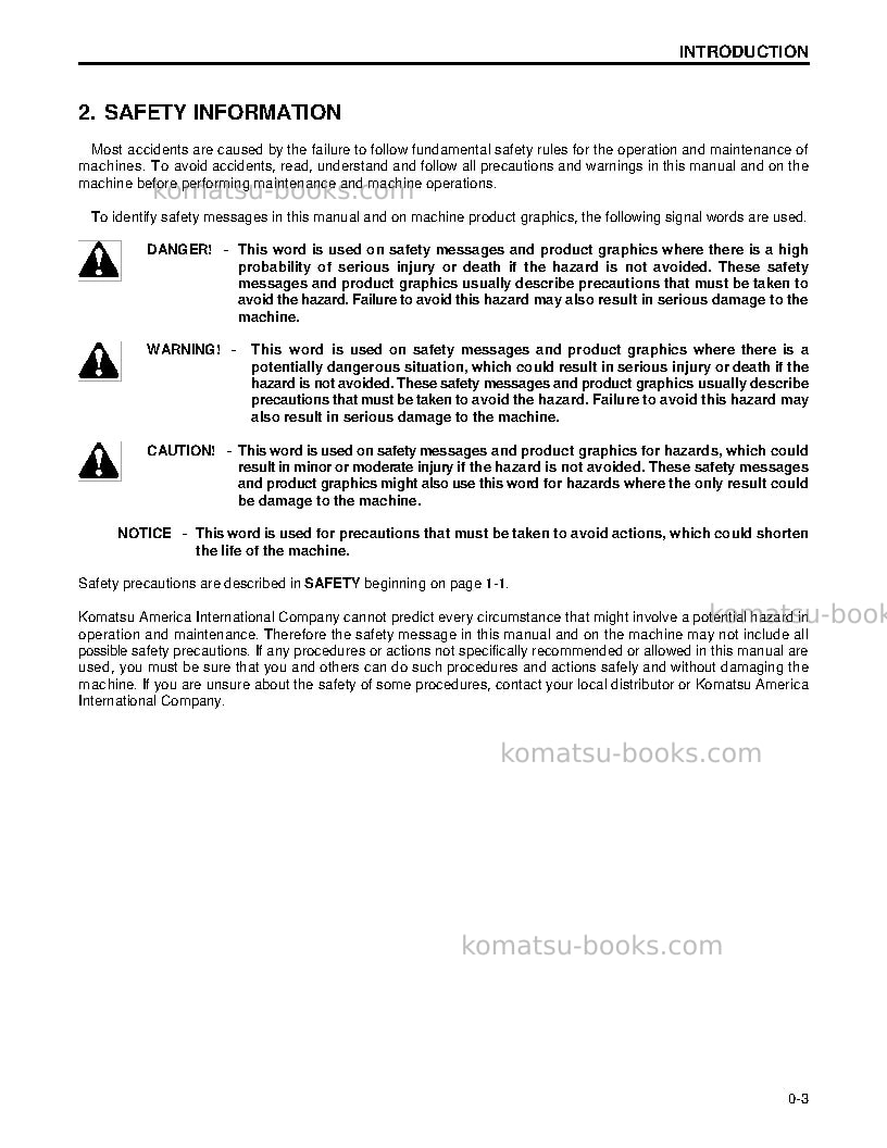 Komatsu wa250-3usa-l Operation manual cover Page 6