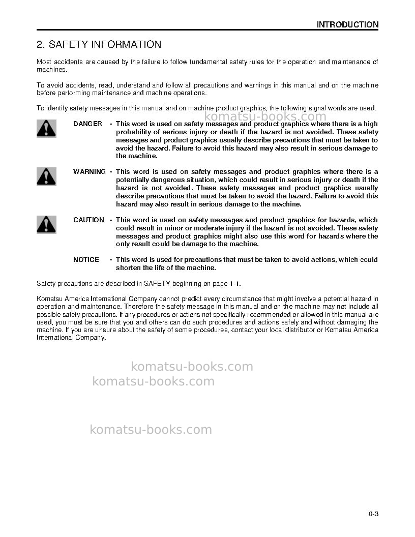 Komatsu pc200z-6usa-le Operation manual cover Page 6 Komatsu pc200z-6usa-le Operation manual cover Page 6