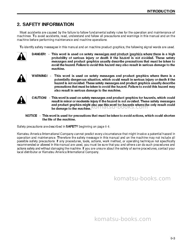 Komatsu wa250pt-3usa-l Operation manual cover Page 6
