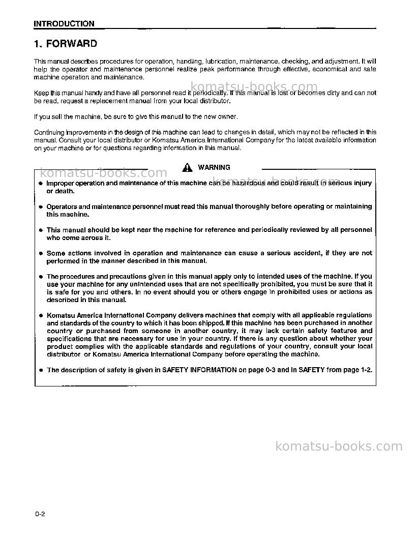 Komatsu wa800-2usa-lc Operation manual cover Page 6 Komatsu wa800-2usa-lc Operation manual cover Page 6
