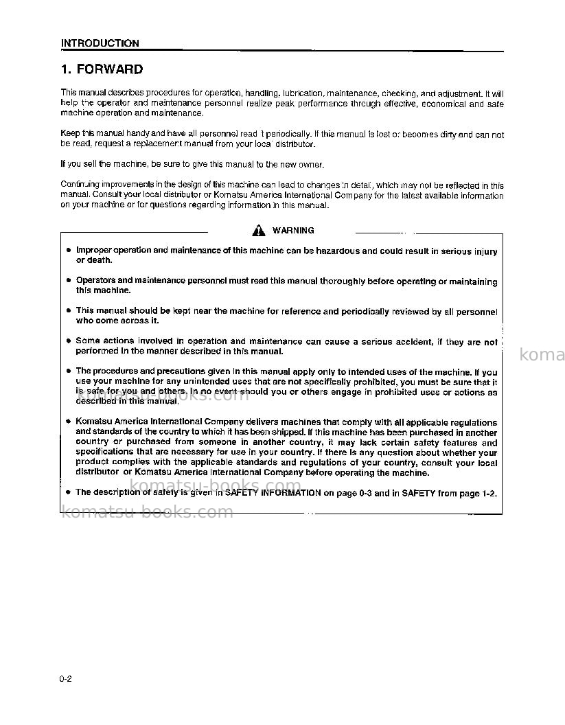 Komatsu wa900-1usa-lc Operation manual cover Page 6