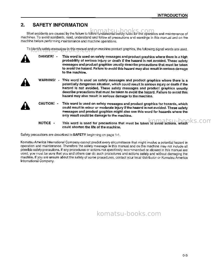 Komatsu wa600-3usa-l Operation manual cover Page 6 Komatsu wa600-3usa-l Operation manual cover Page 6