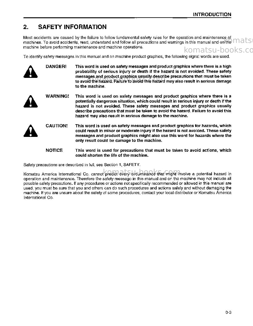 Komatsu pc300hd-6usa-le Operation manual cover Page 6 Komatsu pc300hd-6usa-le Operation manual cover Page 6