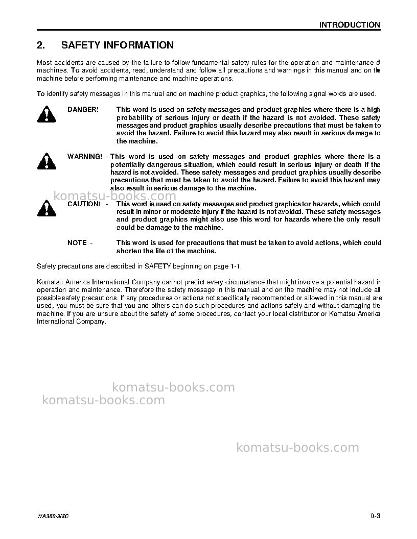 Komatsu wa380-3usa-mc Operation manual cover Page 6
