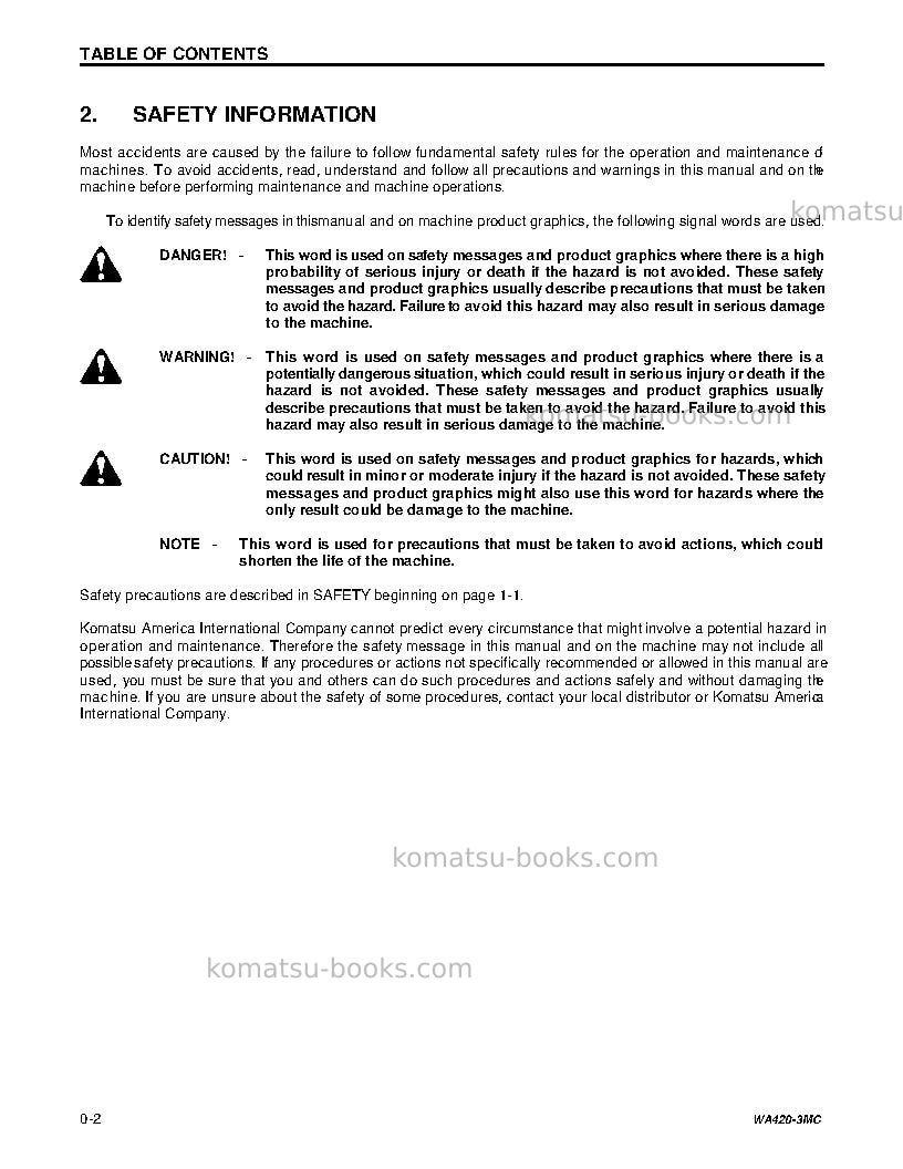 Komatsu wa420-3usa-mc Operation manual cover Page 6 Komatsu wa420-3usa-mc Operation manual cover Page 6