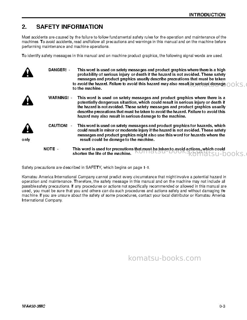Komatsu wa450-3usa-mc Operation manual cover Page 6 Komatsu wa450-3usa-mc Operation manual cover Page 6