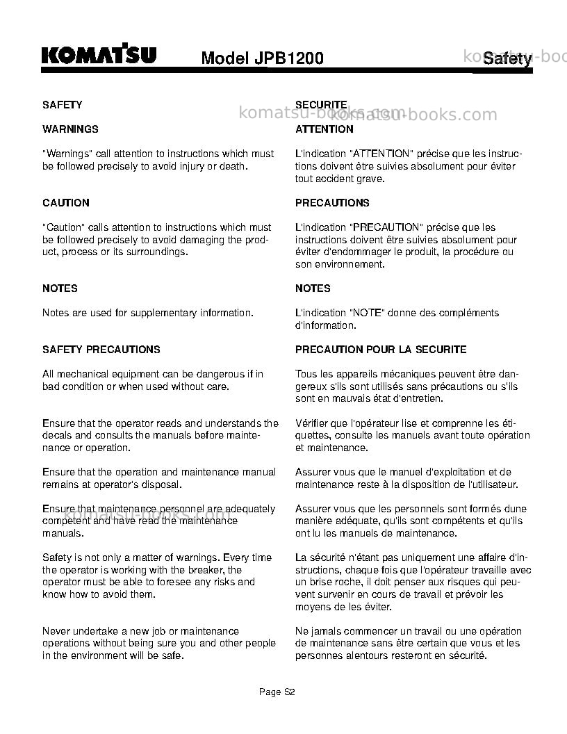 Komatsu jpb1200usa Operation manual cover Page 6 Komatsu jpb1200usa Operation manual cover Page 6