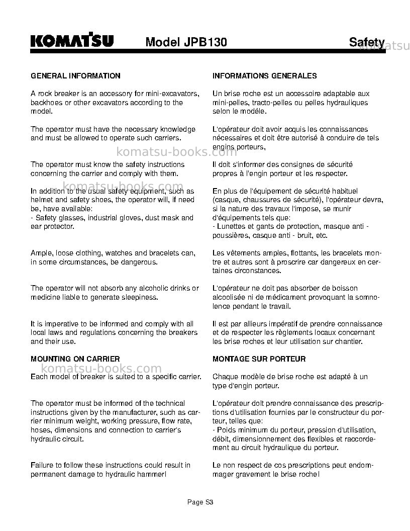 Komatsu jpb130usa Operation manual cover Page 6 Komatsu jpb130usa Operation manual cover Page 6