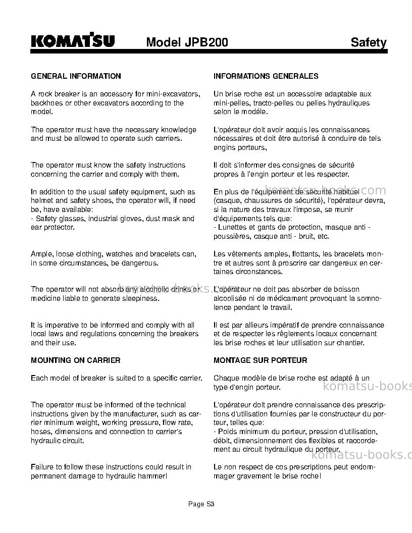 Komatsu jpb200usa Operation manual cover Page 6 Komatsu jpb200usa Operation manual cover Page 6