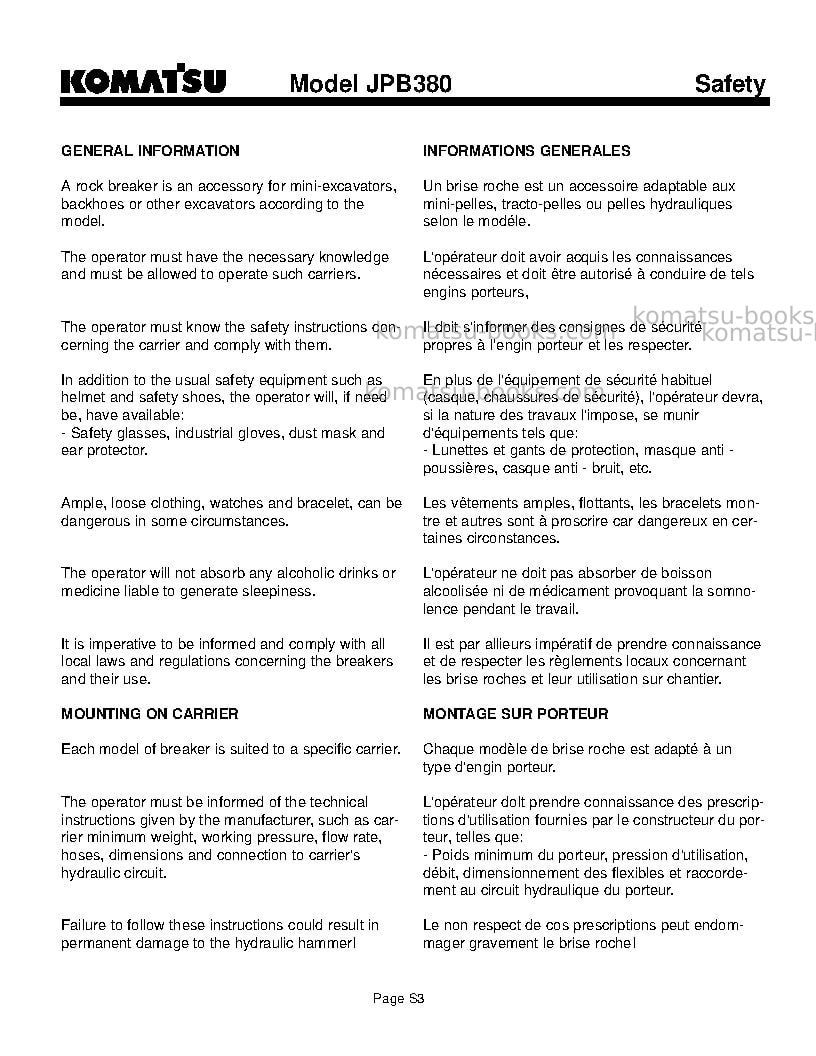 Komatsu jpb380usa Operation manual cover Page 6