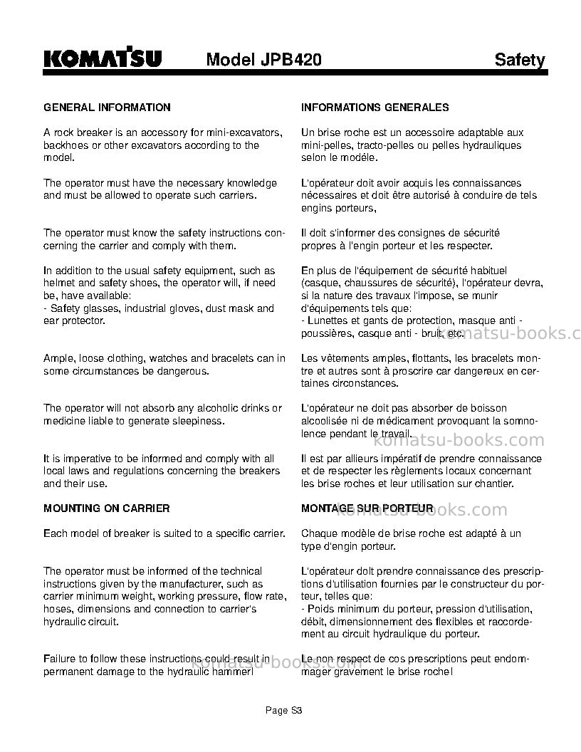 Komatsu jpb420usa Operation manual cover Page 6 Komatsu jpb420usa Operation manual cover Page 6