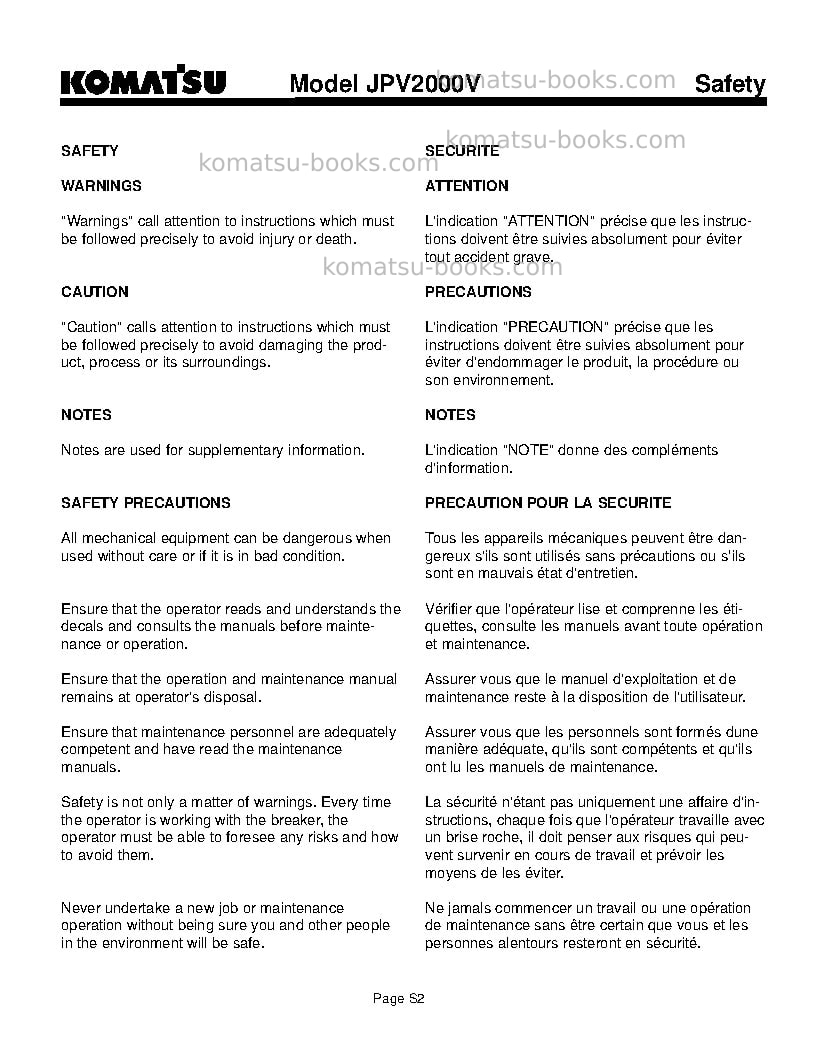 Komatsu jpb2000vusa Operation manual cover Page 6 Komatsu jpb2000vusa Operation manual cover Page 6