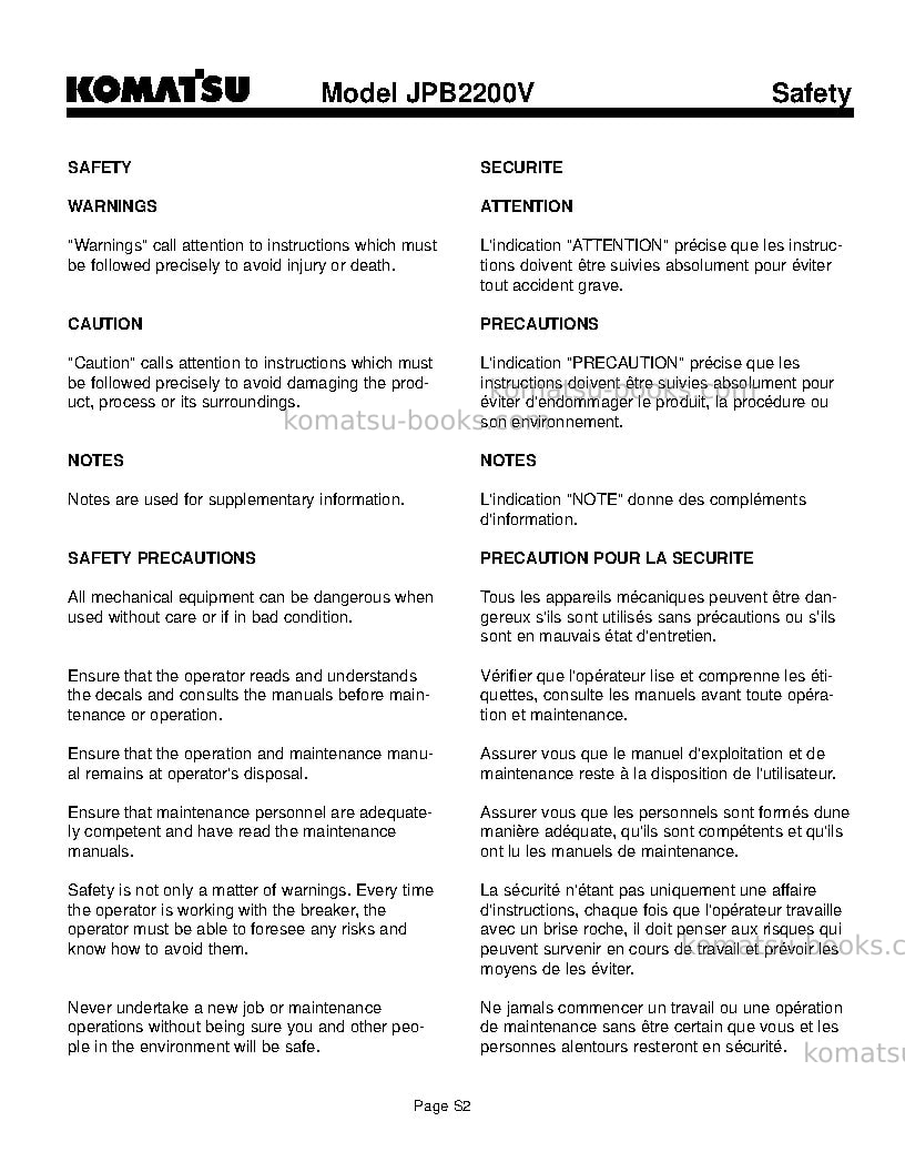 Komatsu jpb2200vusa Operation manual cover Page 6 Komatsu jpb2200vusa Operation manual cover Page 6