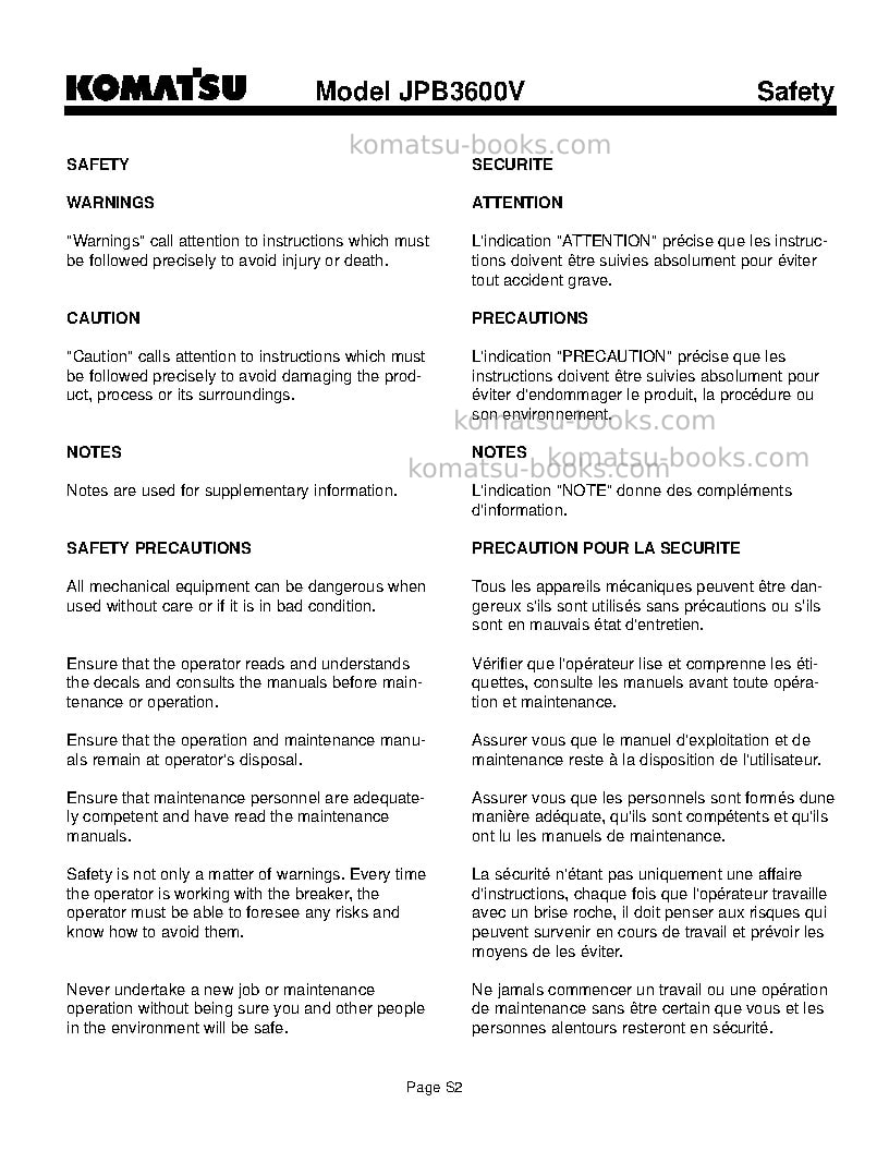 Komatsu jpb3600vusa Operation manual cover Page 6 Komatsu jpb3600vusa Operation manual cover Page 6
