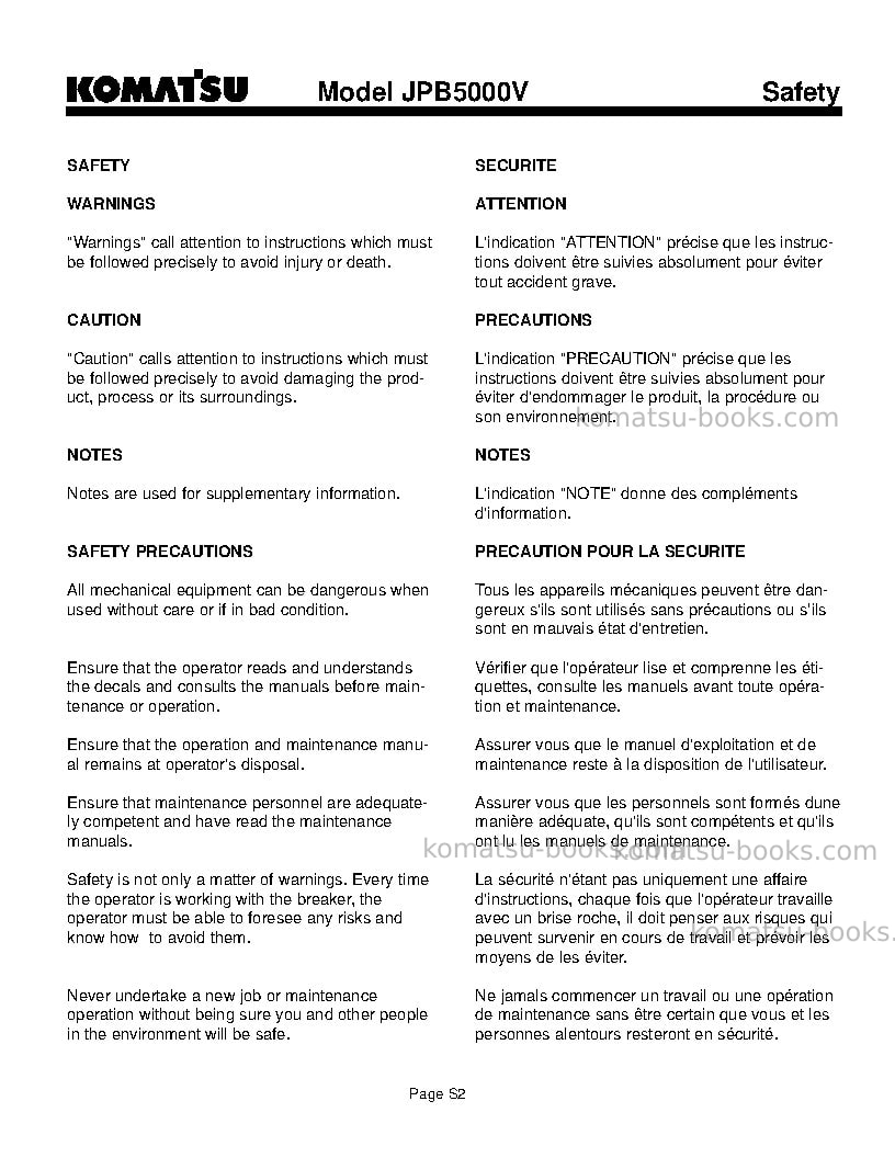 Komatsu jpb5000vusa Operation manual cover Page 6 Komatsu jpb5000vusa Operation manual cover Page 6