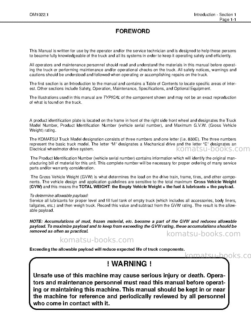 Komatsu 830eusa Operation manual cover Page 6