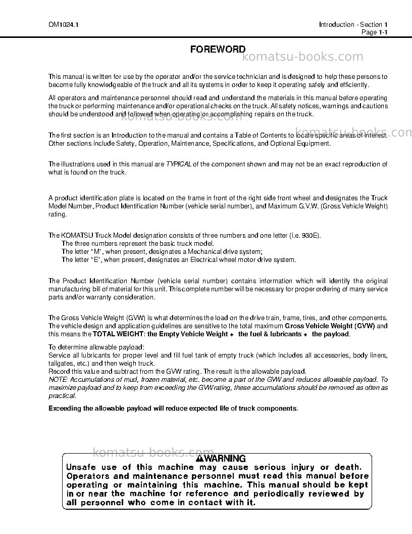 Komatsu 930e-2usa-3 Operation manual cover Page 6 Komatsu 930e-2usa-3 Operation manual cover Page 6