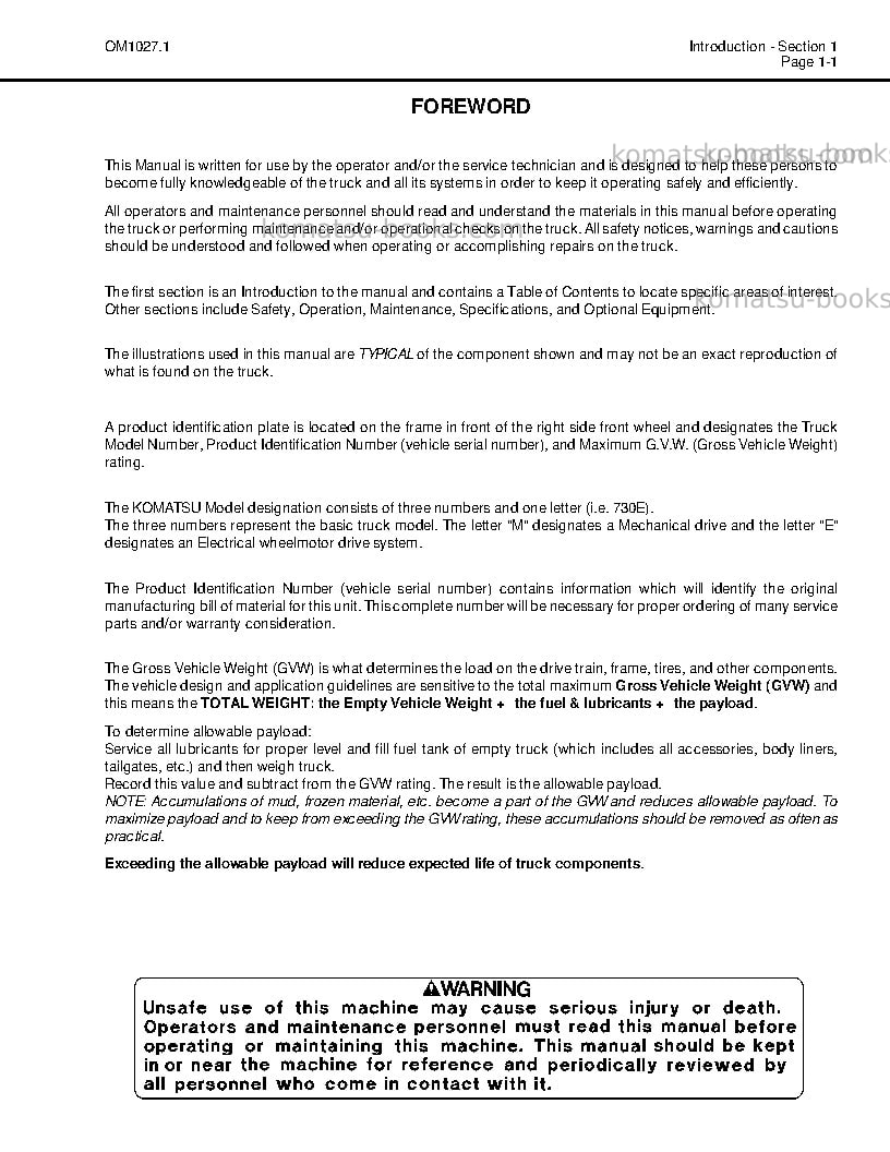 Komatsu 730eusa Operation manual cover Page 6