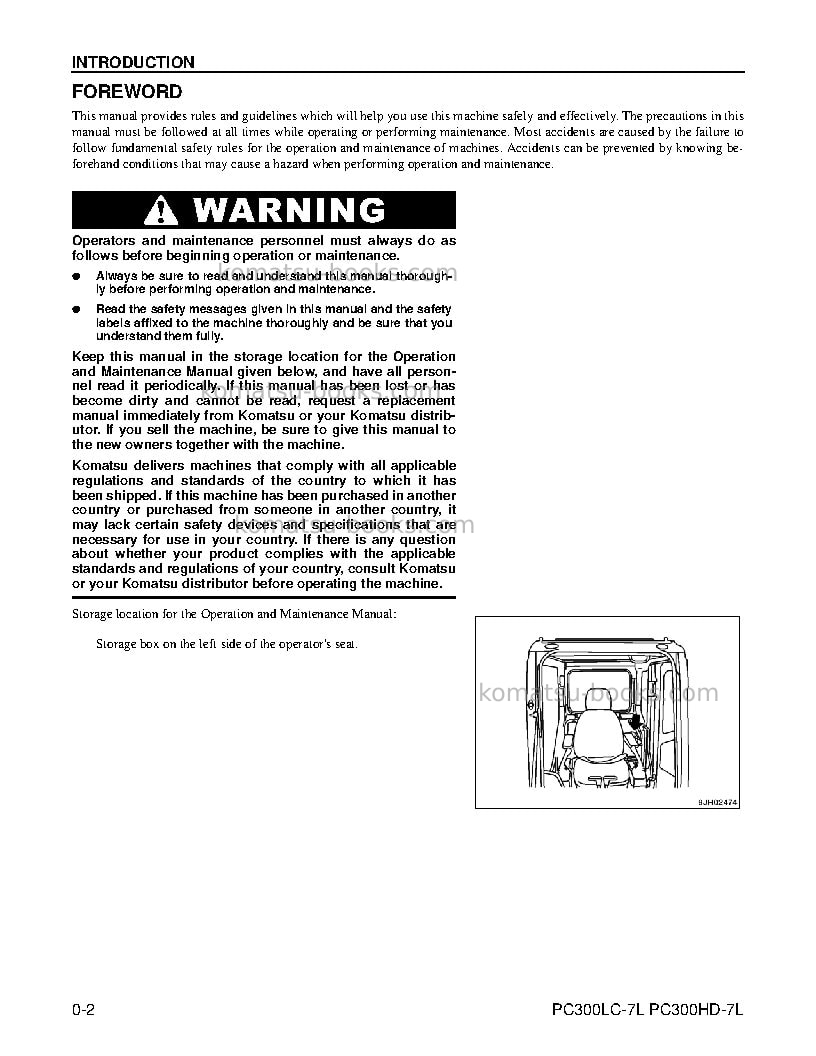Komatsu pc300hd-7usa-l Operation manual cover Page 6
