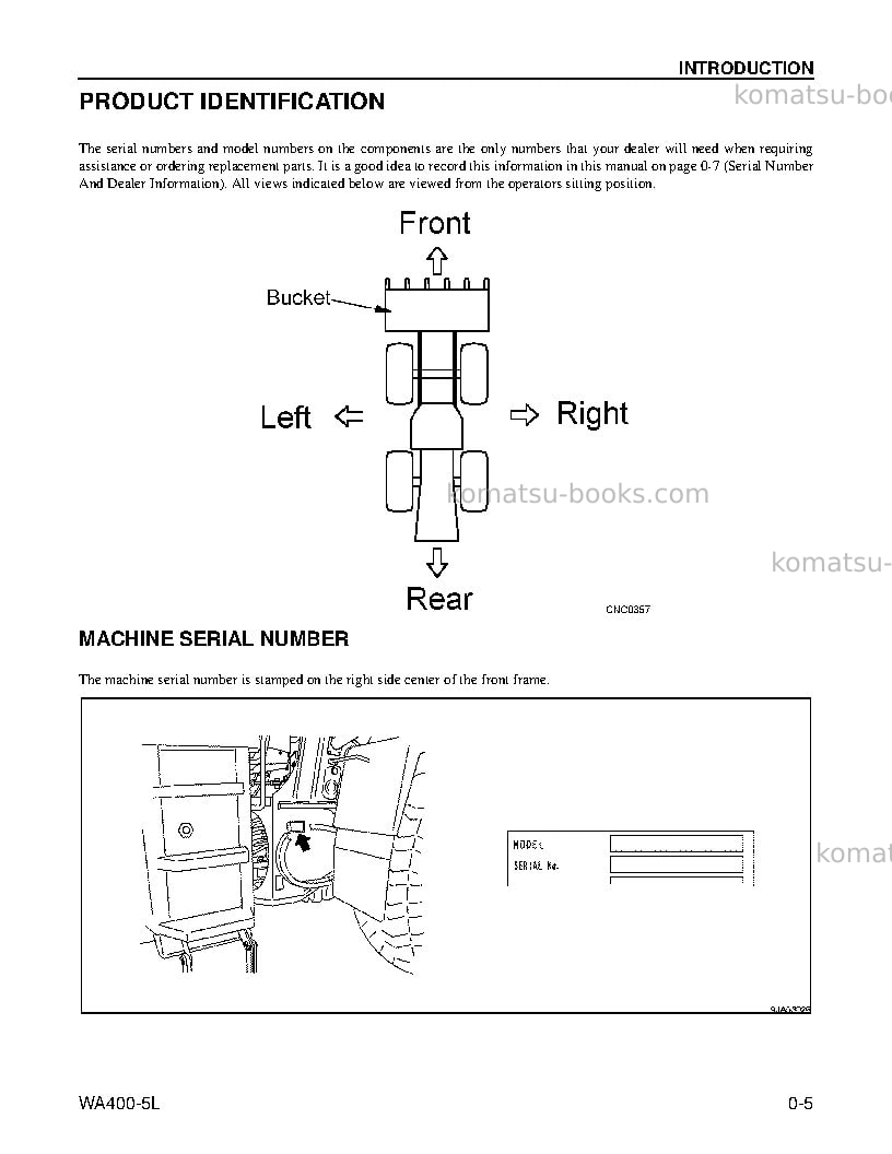 Komatsu wa400-5usa-l Operation manual cover Page 6 Komatsu wa400-5usa-l Operation manual cover Page 6