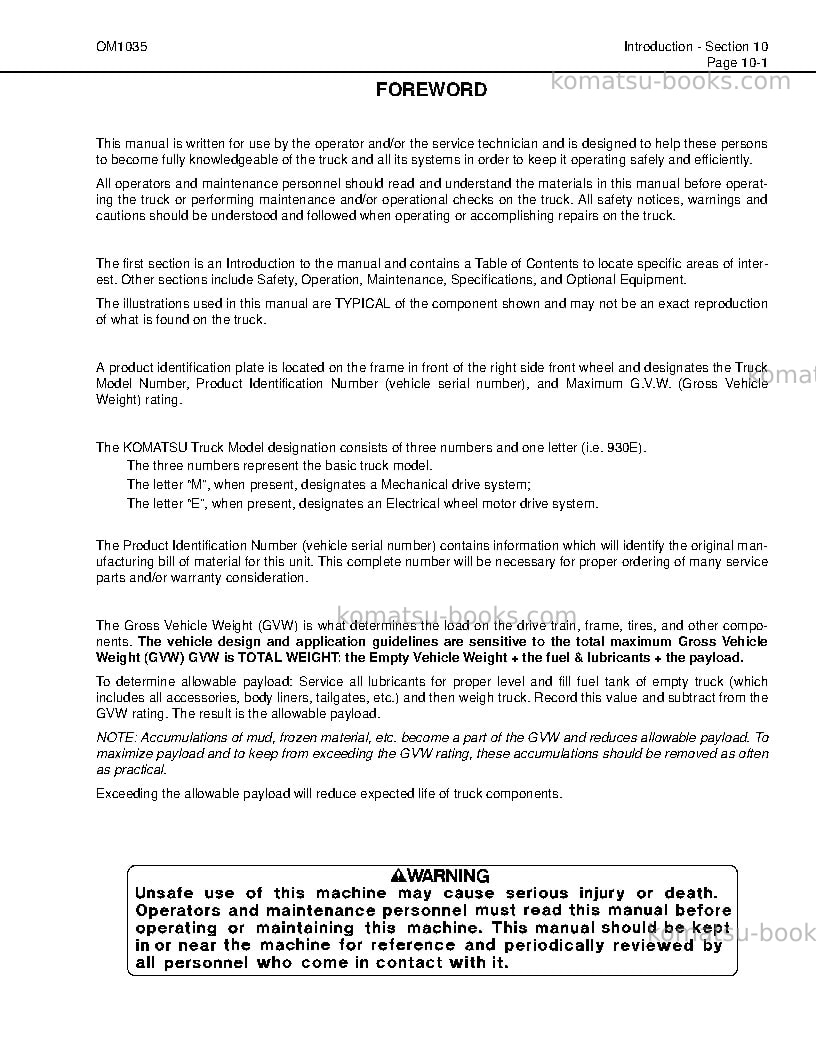 Komatsu 930e-2usa-3 Operation manual cover Page 6 Komatsu 930e-2usa-3 Operation manual cover Page 6