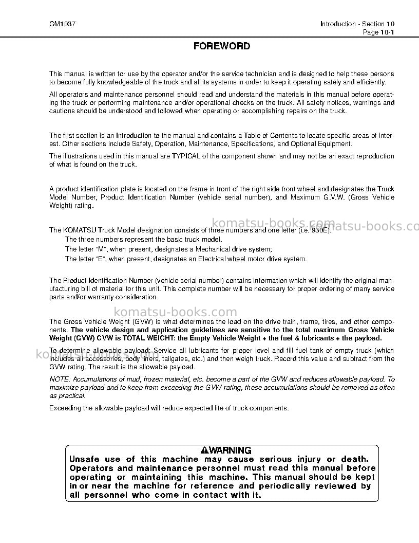 Komatsu 930e-2usa-3 Operation manual cover Page 6 Komatsu 930e-2usa-3 Operation manual cover Page 6
