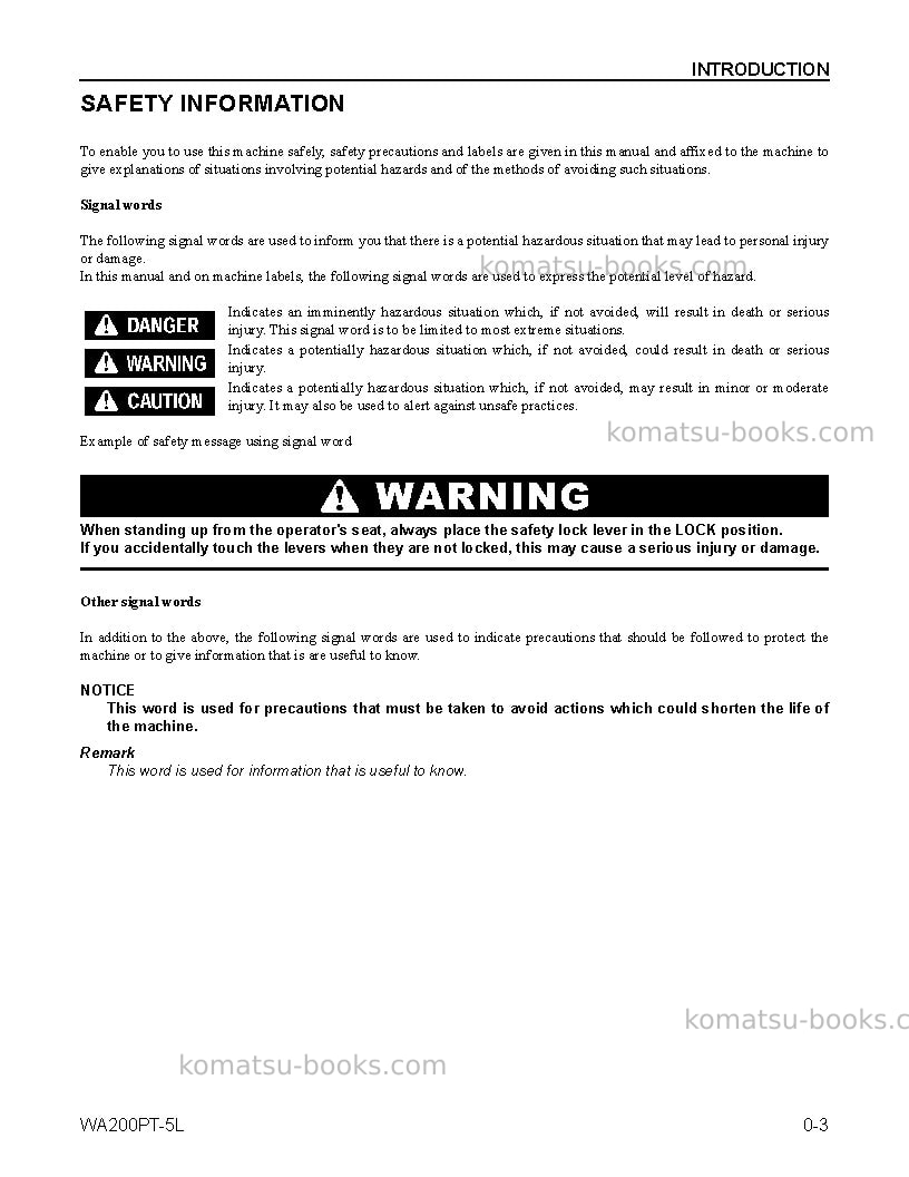 Komatsu wa200pt-5usa-l Operation manual cover Page 6 Komatsu wa200pt-5usa-l Operation manual cover Page 6