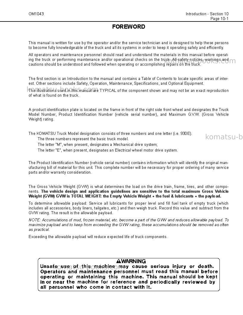 Komatsu 930e-3usa Operation manual cover Page 6 Komatsu 930e-3usa Operation manual cover Page 6