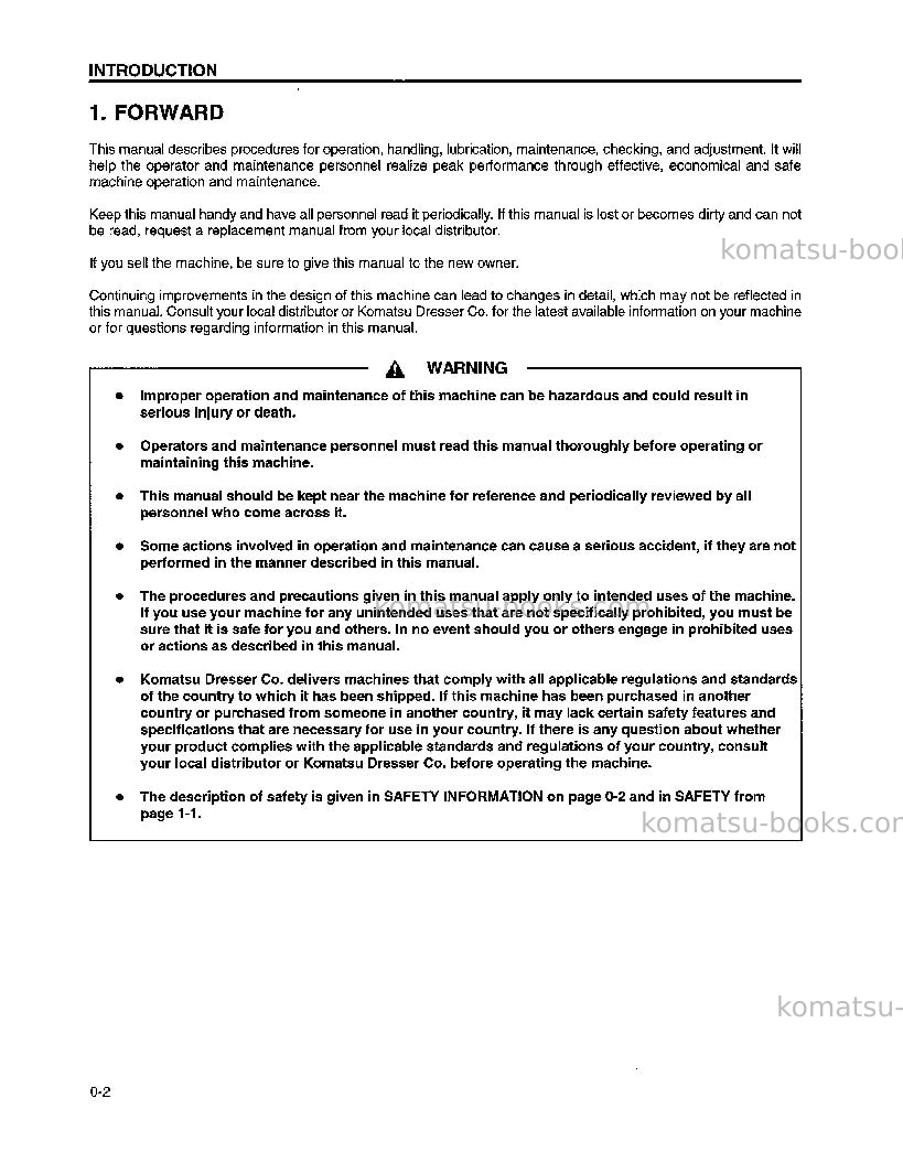 Komatsu pc400hd-6usa-lc Operation manual cover Page 6 Komatsu pc400hd-6usa-lc Operation manual cover Page 6