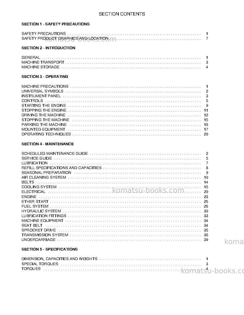 Komatsu td-7h Operation manual cover Page 6