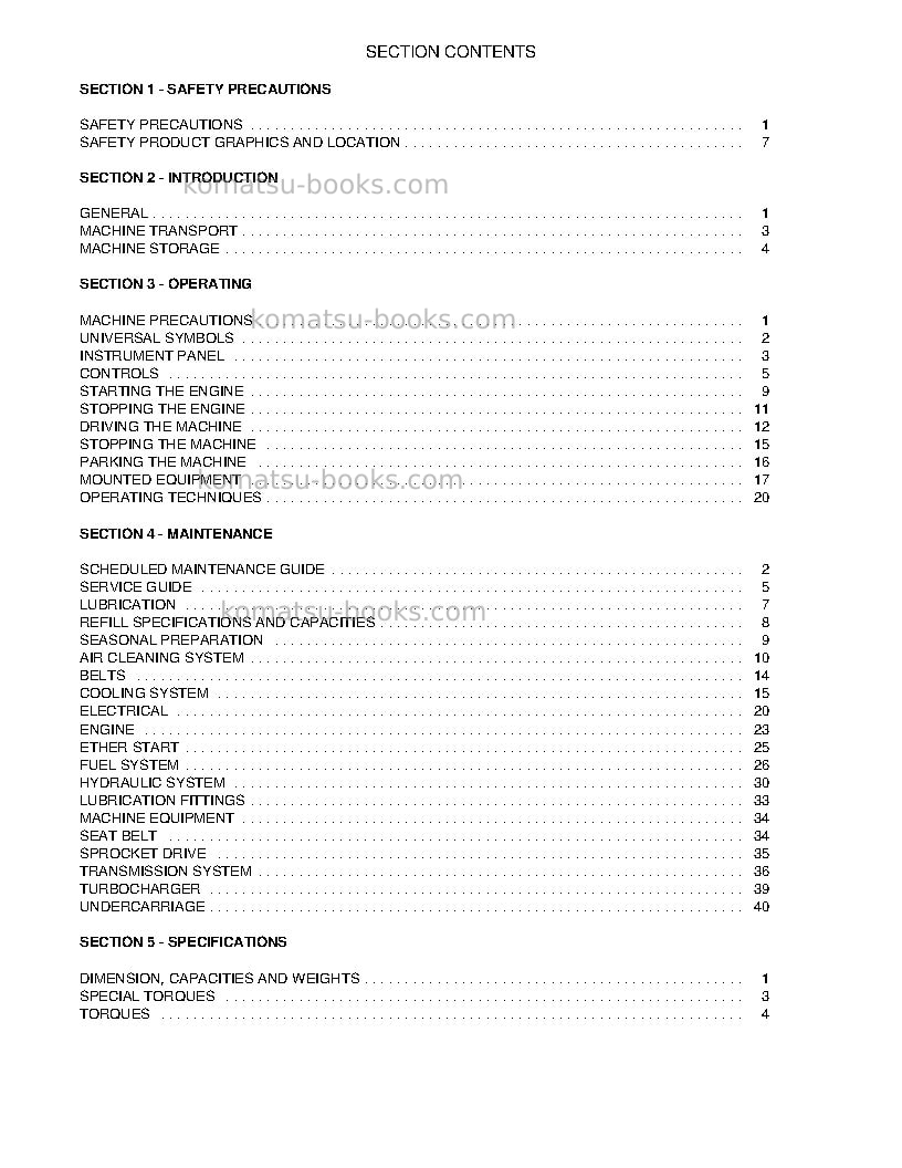Komatsu td-9h Operation manual cover Page 6