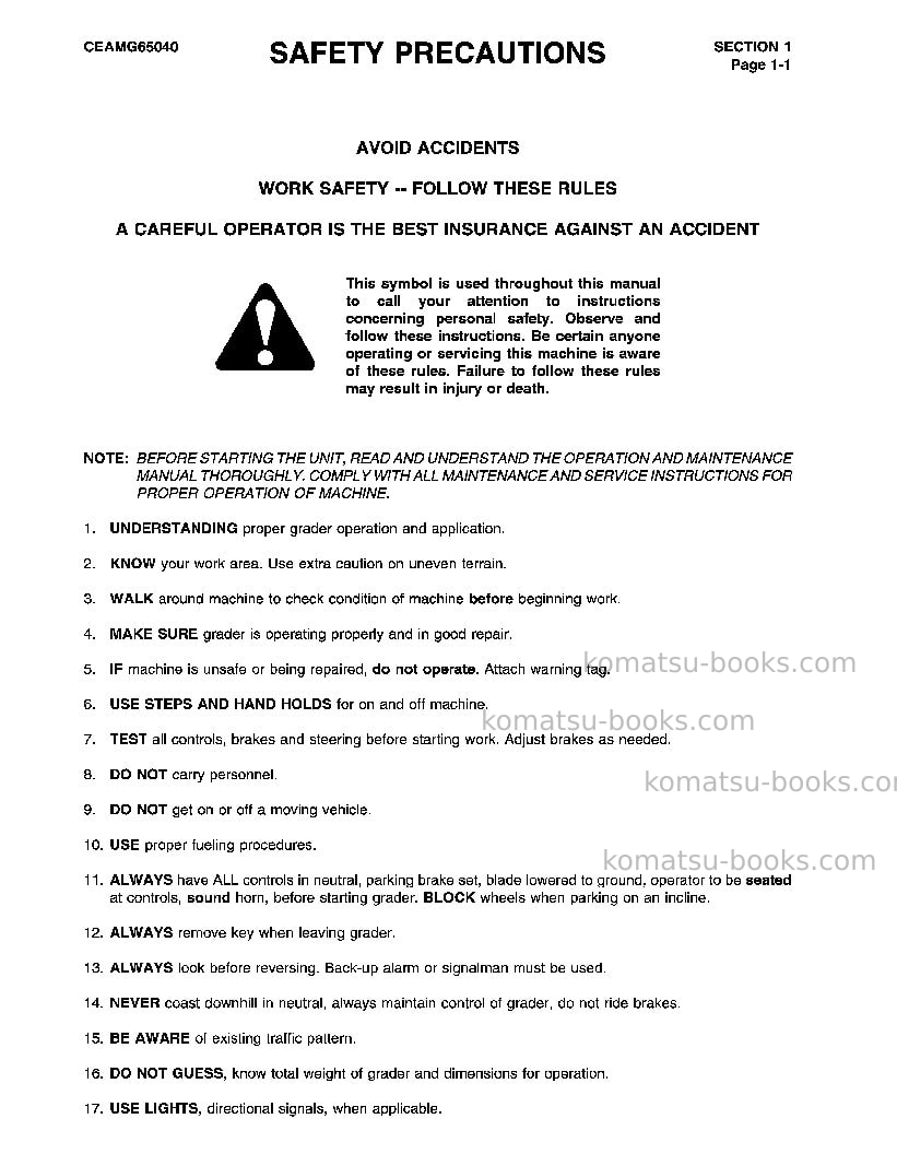 Komatsu gd650aw-2usa-cy Operation manual cover Page 6 Komatsu gd650aw-2usa-cy Operation manual cover Page 6