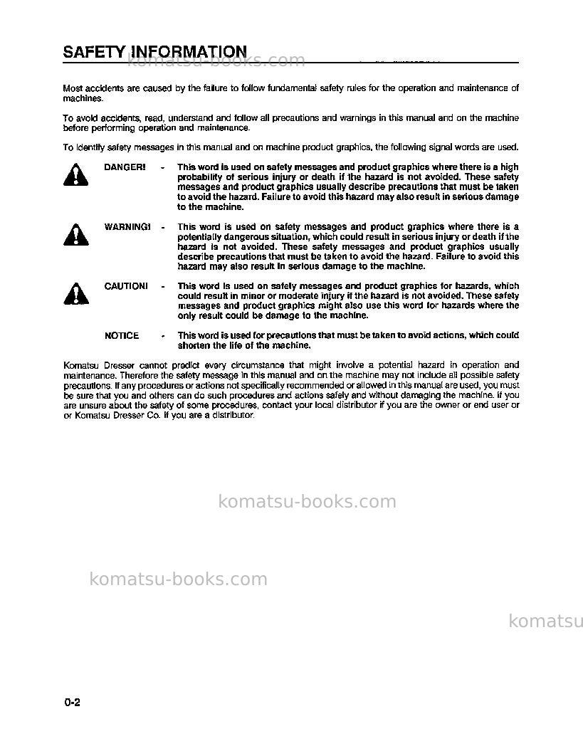 Komatsu wa600-1usa-l Operation manual cover Page 6 Komatsu wa600-1usa-l Operation manual cover Page 6