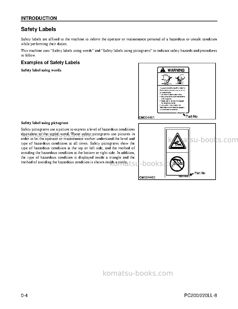Komatsu pc200ll-8usa Operation manual cover Page 6 Komatsu pc200ll-8usa Operation manual cover Page 6
