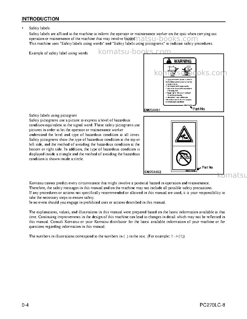 Komatsu pc270lc-8usa Operation manual cover Page 6 Komatsu pc270lc-8usa Operation manual cover Page 6