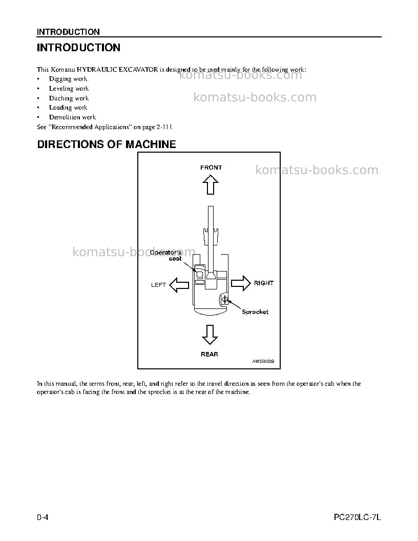 Komatsu pc270lc-7usa-l Operation manual cover Page 6